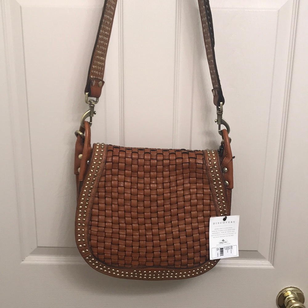 Patricia Nash Brown Tan Leather Crossbody Bag with Woven Texture